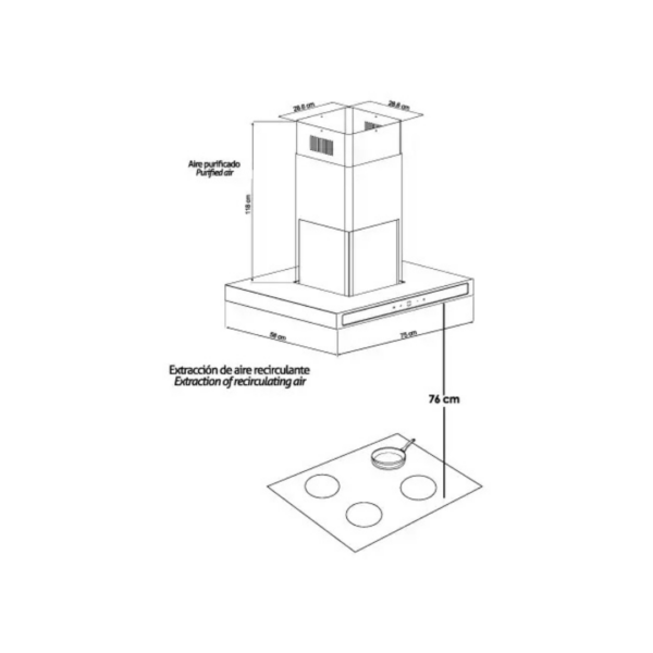 Campana Táctil Decorativa de Acero de 76 cm Tetra Touch 76 Vetrux