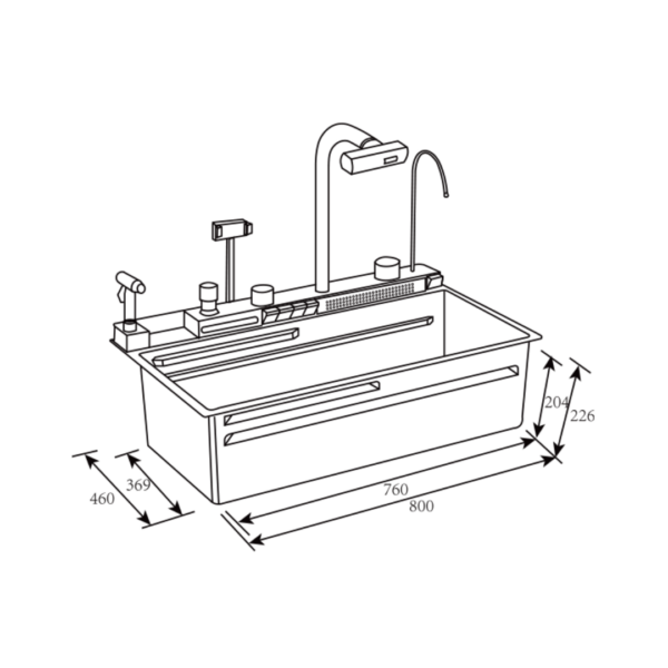 Fregador con Accesorios de 80 cm Flusso Pro 80 + Vetrux
