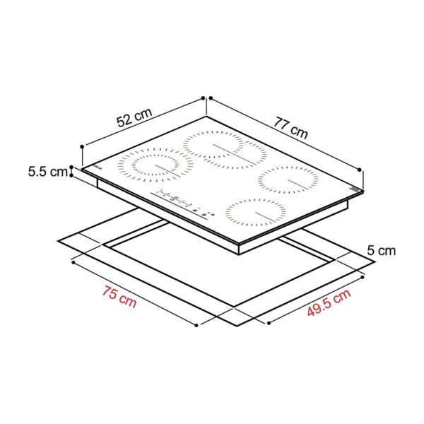 Tope de Cocina Vitrocerámica 76 cm 220V Berlin 76 Drija
