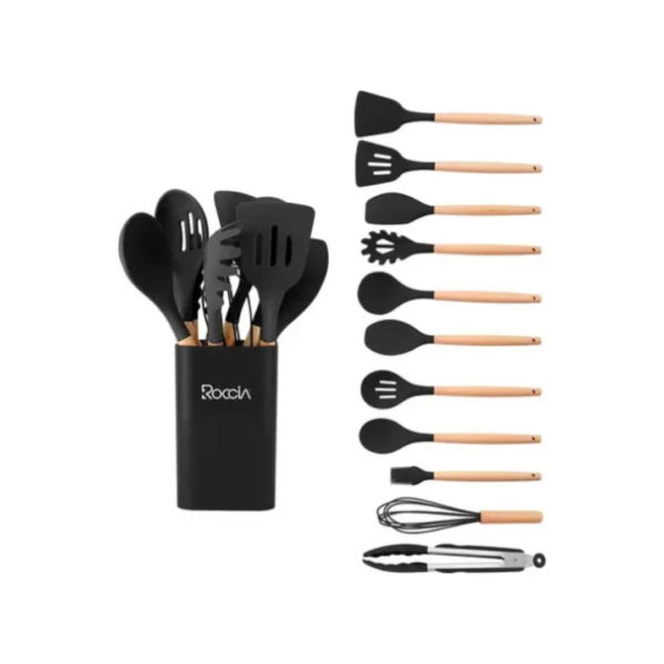 Juego de Utensilios de Cocina de 12 Piezas Negro Roccia