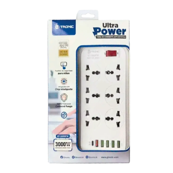 Extension de 6 Tomas + 6 USB Ultra Power Gtronic