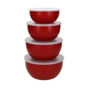 Set de Bowls Plástico de 4 Piezas con Tapa Rojo KitchenAid
