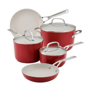 Set Ollas y Sartenes de 8 Piezas Cerámica Rojo KitchenAid