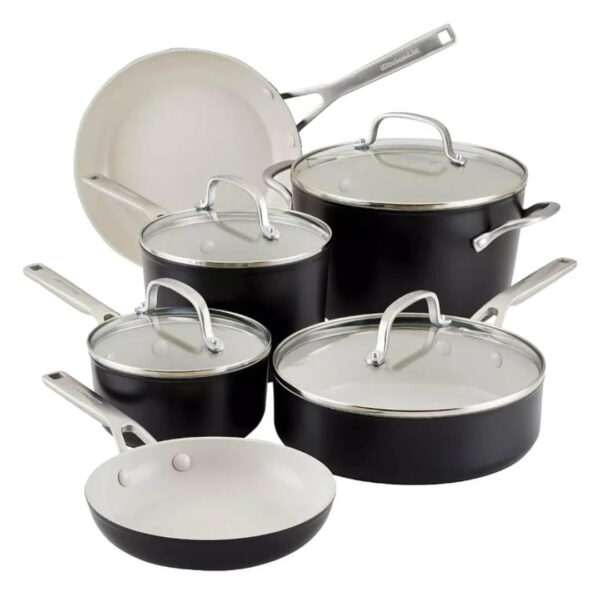 Set Ollas y Sartenes de 10 Piezas Cerámica Negro KitchenAid