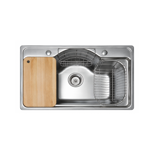 Fregador de Empotre de una Cubeta 80x50x24cm con Tabla de Cortar Frinox