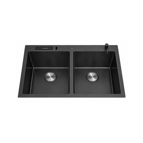Fregadero Sobre Tope de 2 Cubetas 84x50x23cm Negro Frinox