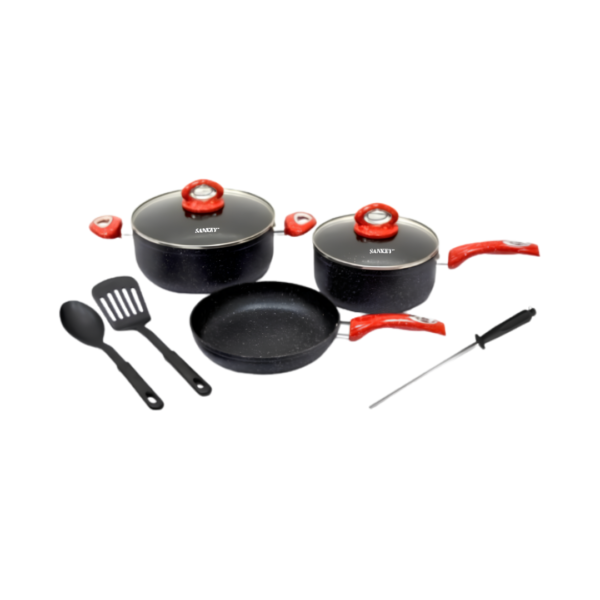Juego de Ollas 8 Piezas Cerámica Negro/Rojo Sankey