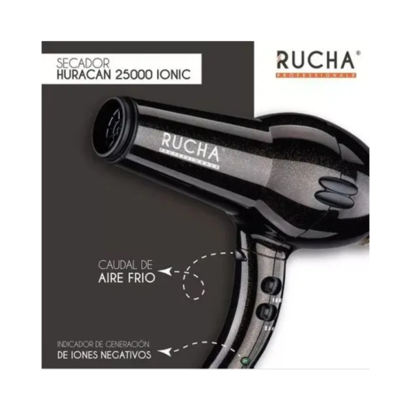 Secador Profesional Huracán Negro de 2000W 25,000 RPM Rucha