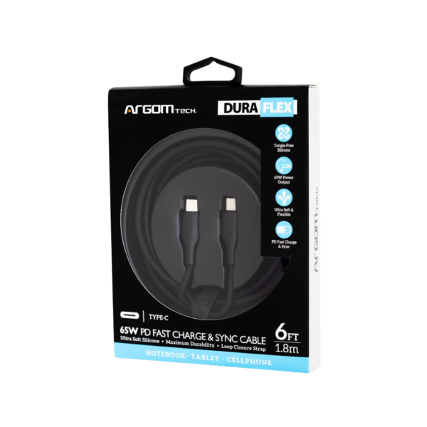 Cable Dura Flex de USB-C a USB-C de 1.8m 65W / 3.3A Negro Argom