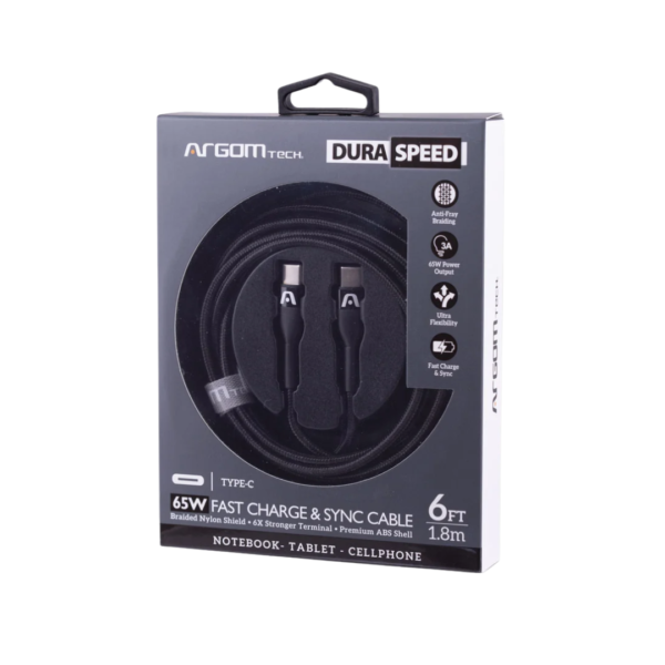 Cable Dura Speed de USB-C a USB-C de 1.8m 65W / 3A Negro Argom