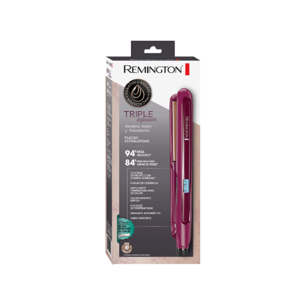 Plancha Alisadora Triple Infusion de Keratina + Argán + Macadamia Remington