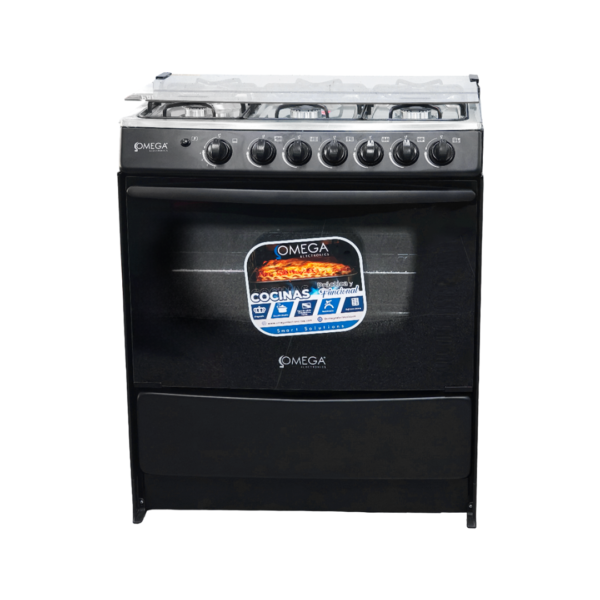 Cocina a Gas 6 Quemadores Negra de 30" Omega