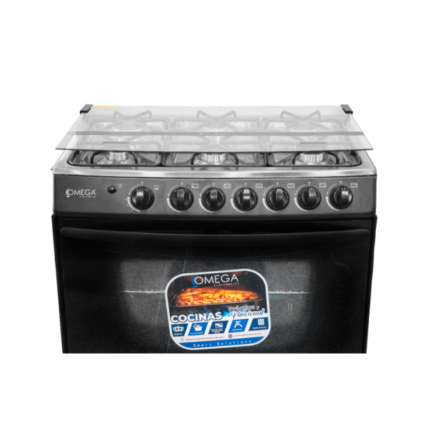 Cocina a Gas 6 Quemadores Negra de 30" Omega
