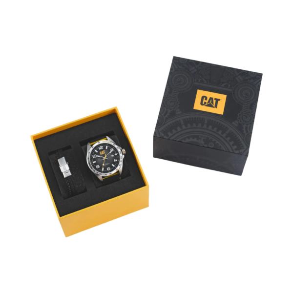 Set Reloj de Hombre Analógico QE + Pulsera Cuero y Acero CAT