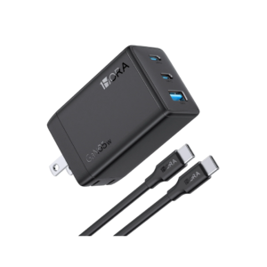 Cargador GaN de 65W Triple Puerto Negro 1Hora