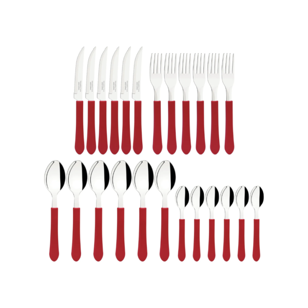 Juego de Cubiertos Leme 24 Piezas + Cajonera Rojo Tramontina