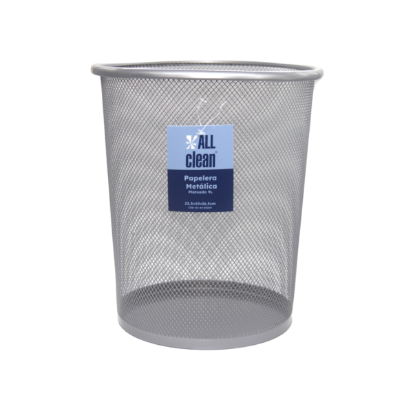 Papelera Metálica de 9L Plateada Allclean