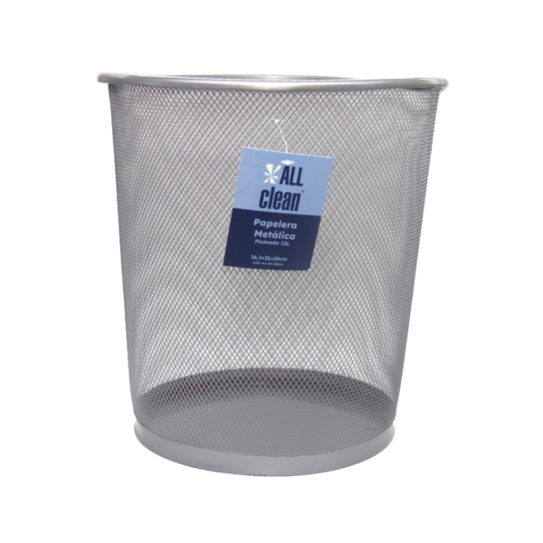 Papelera Metálica de 12L Plateada Allclean
