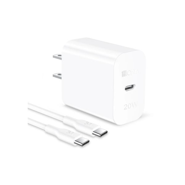 Cargador Turbo de 20W Cable USB-C a USB-C Blanco 1Hora