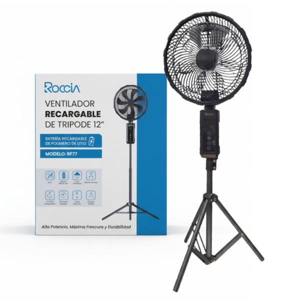 Ventilador Recargable 12" con Tripode Roccia