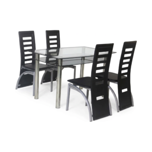 Comedor Africano Mesa de Vidrio y 4 Sillas Negras