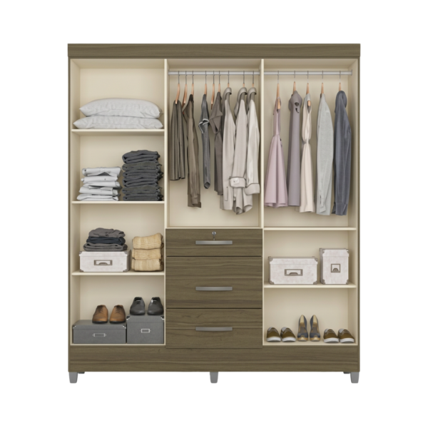 Ropero Itatiba Castaño/Vainilla de 6 Puertas y 3 Gavetas