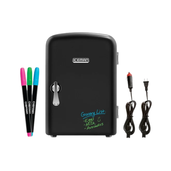 Mini Refrigerador Portátil con Puerta de Pizarrón Borrable Negro Iceman