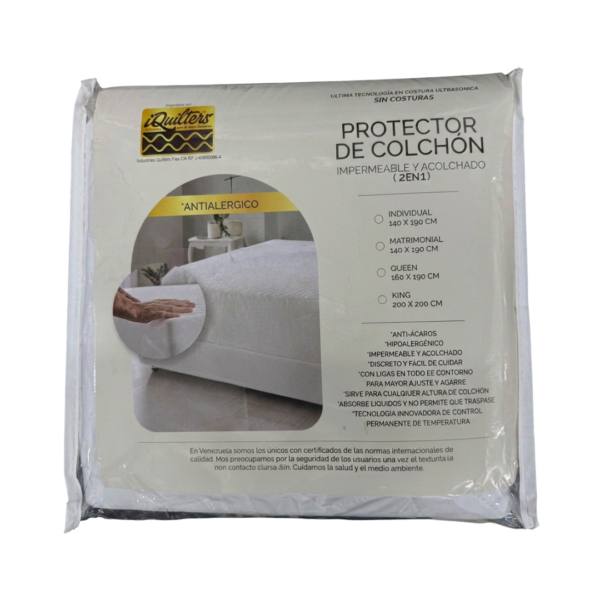 Protector de Colchón Queen 160x190 Impermeable y Acolchado Quilters