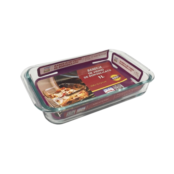 Bandeja Rectangular de 1L Vidrio Alfa Hogar