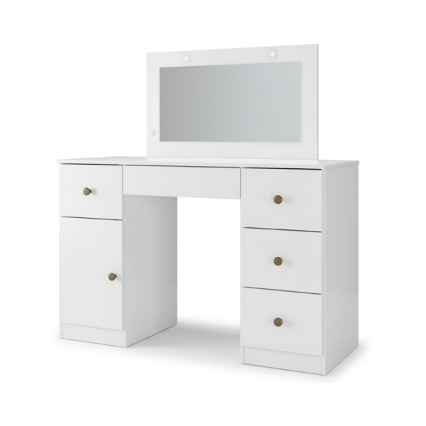 Peinadora Sonhos con Espejo y Luz Blanca de 1 Puerta y 5 Gavetas