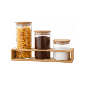 Set de 3 Envases de Cocina con Base de Madera Sujoya