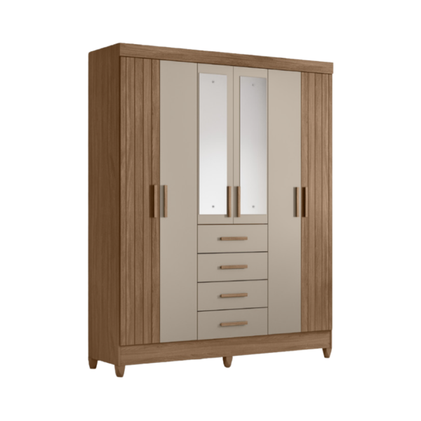 Ropero Aruba con Espejo Carvallo/Fendi de 6 Puertas y 4 Gavetas