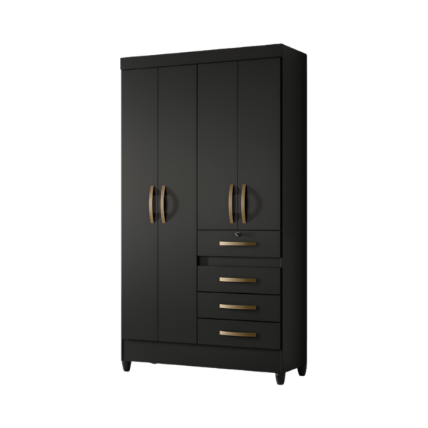 Ropero Sobral Negro de 4 Puertas y 4 Gavetas