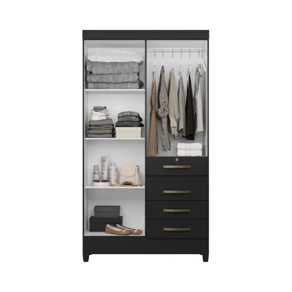 Ropero Sobral Negro de 4 Puertas y 4 Gavetas
