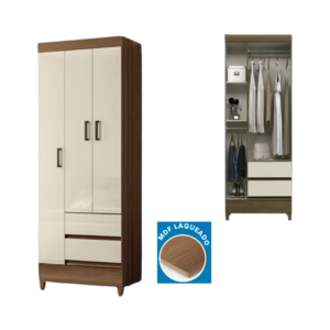 Ropero Mónaco Blanco de 3 Puertas y 2 Gavetas
